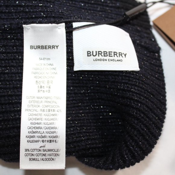 NWT Burberry Chevron Dark Charcoal Blue Knit Beanie Cap Hat O/S 54 61 c… - Picture 3 of 7